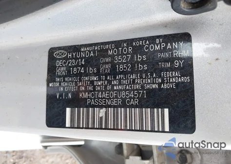 2015 Hyundai Accent Gls from USA, damaged, VIN KMHCT4AE0FU854571